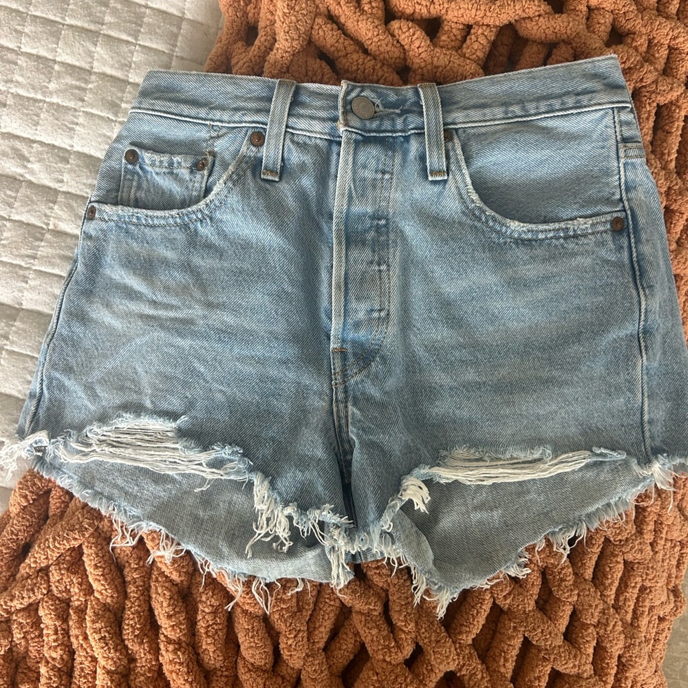 Levi's Blue Jean Shorts Distressed High-Waisted